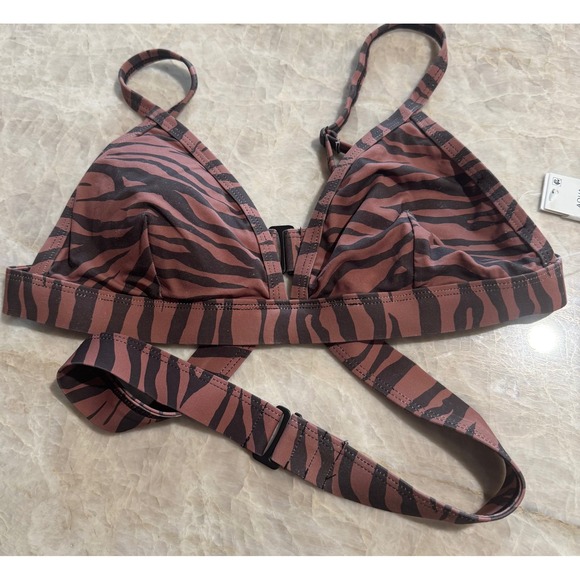 NWT AQUA Women Tiger Print Strappy Bikini Swim Top V Neck Adjustable Straps XS‎ - Picture 5 of 8